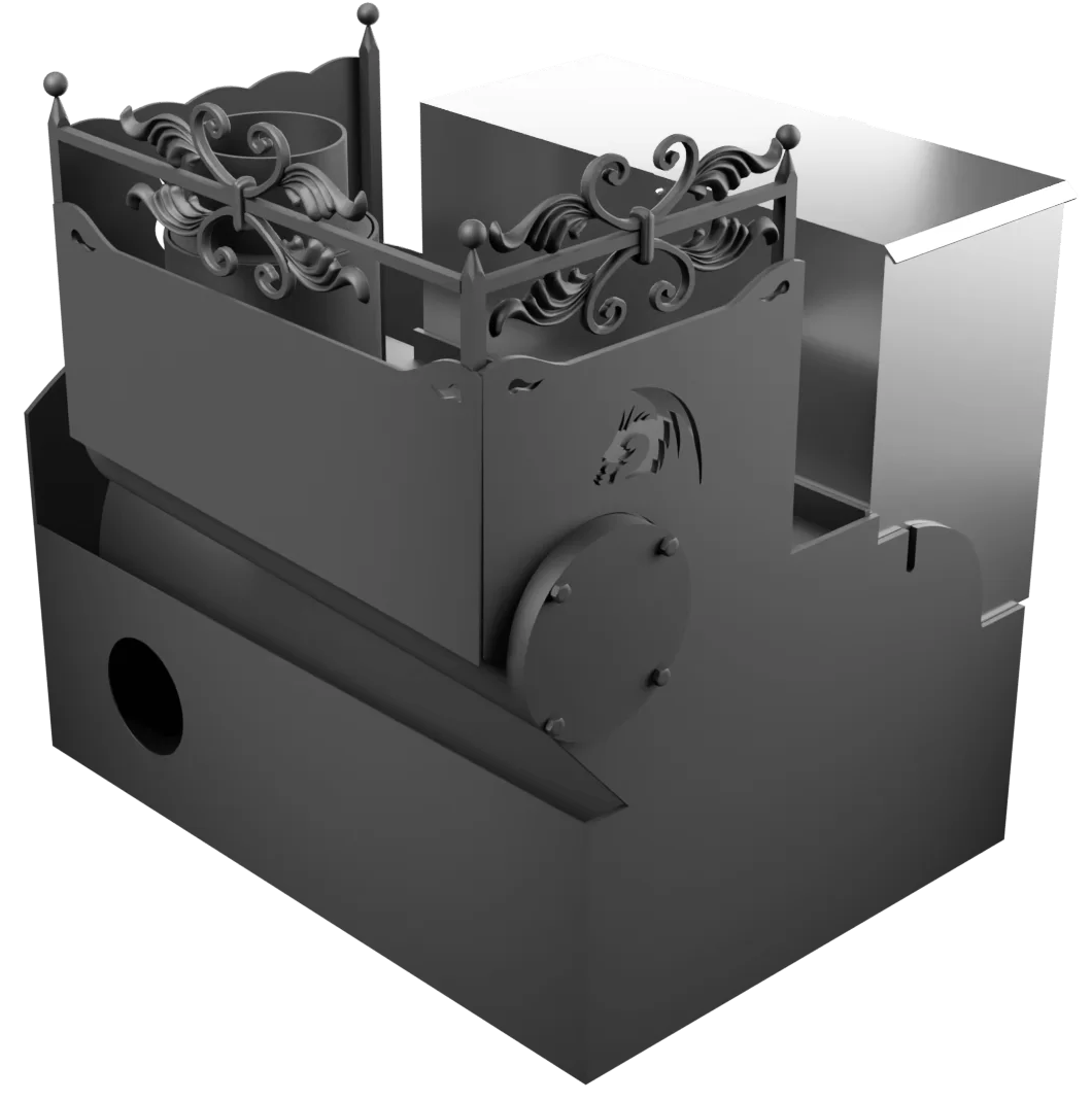 Печь Горыныч 3, каменка с правой стороны, большая дверь со стеклом, система воздушного отопления фото в Казани