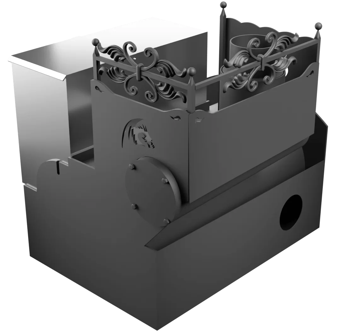 Печь Горыныч 3, каменка с левой стороны, большая дверь со стеклом, система воздушного отопления фото в Казани