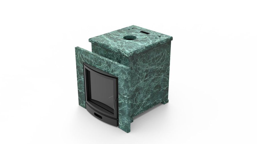 Печь в облицовке из натурального камня Genesis GN 500 облицовка закрытая плоская пироксенит-элит фото в Казани