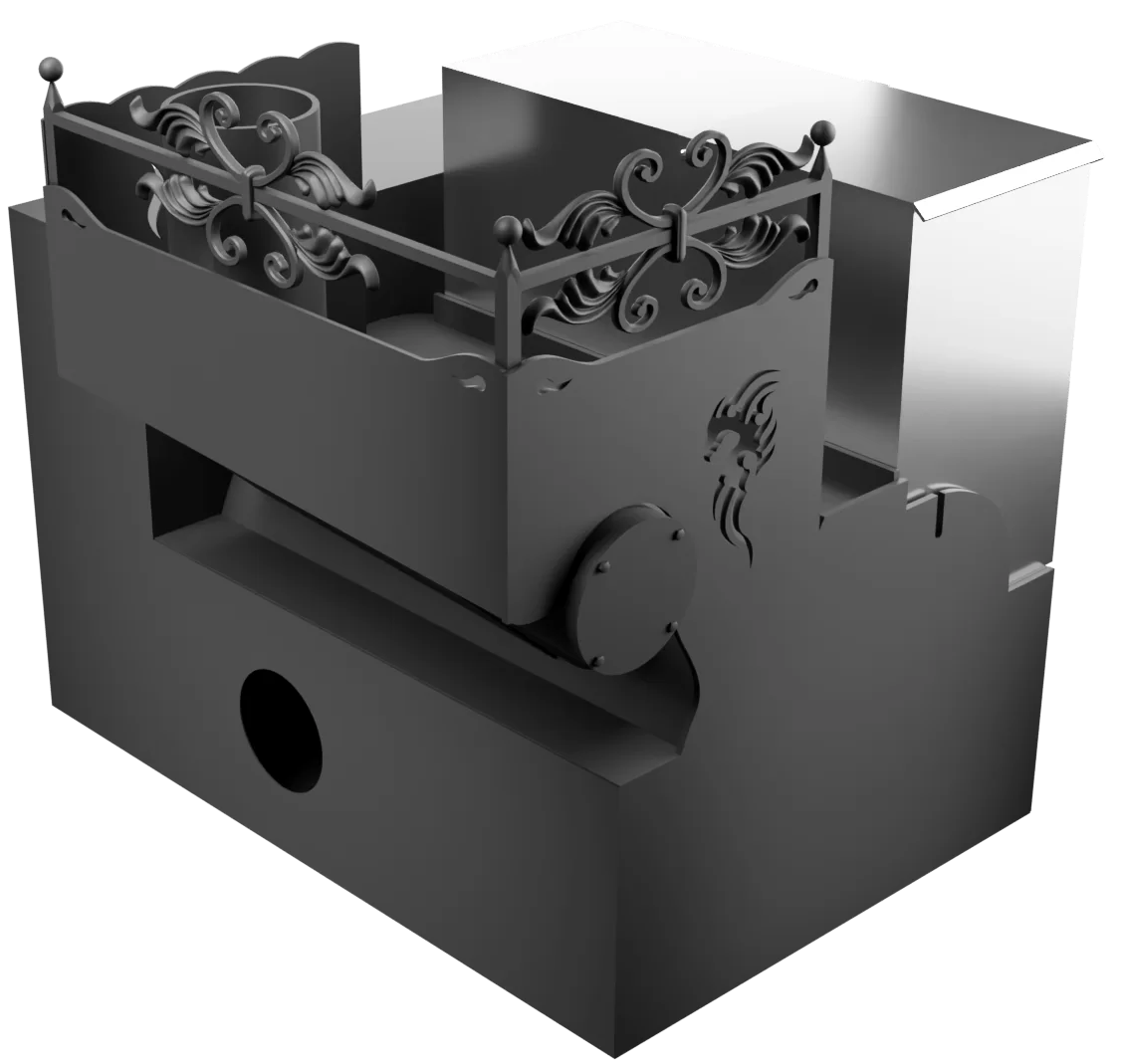 Печь Горыныч 3, каменка с правой стороны, малая дверь со стеклом, система воздушного отопления с порталом фото в Казани
