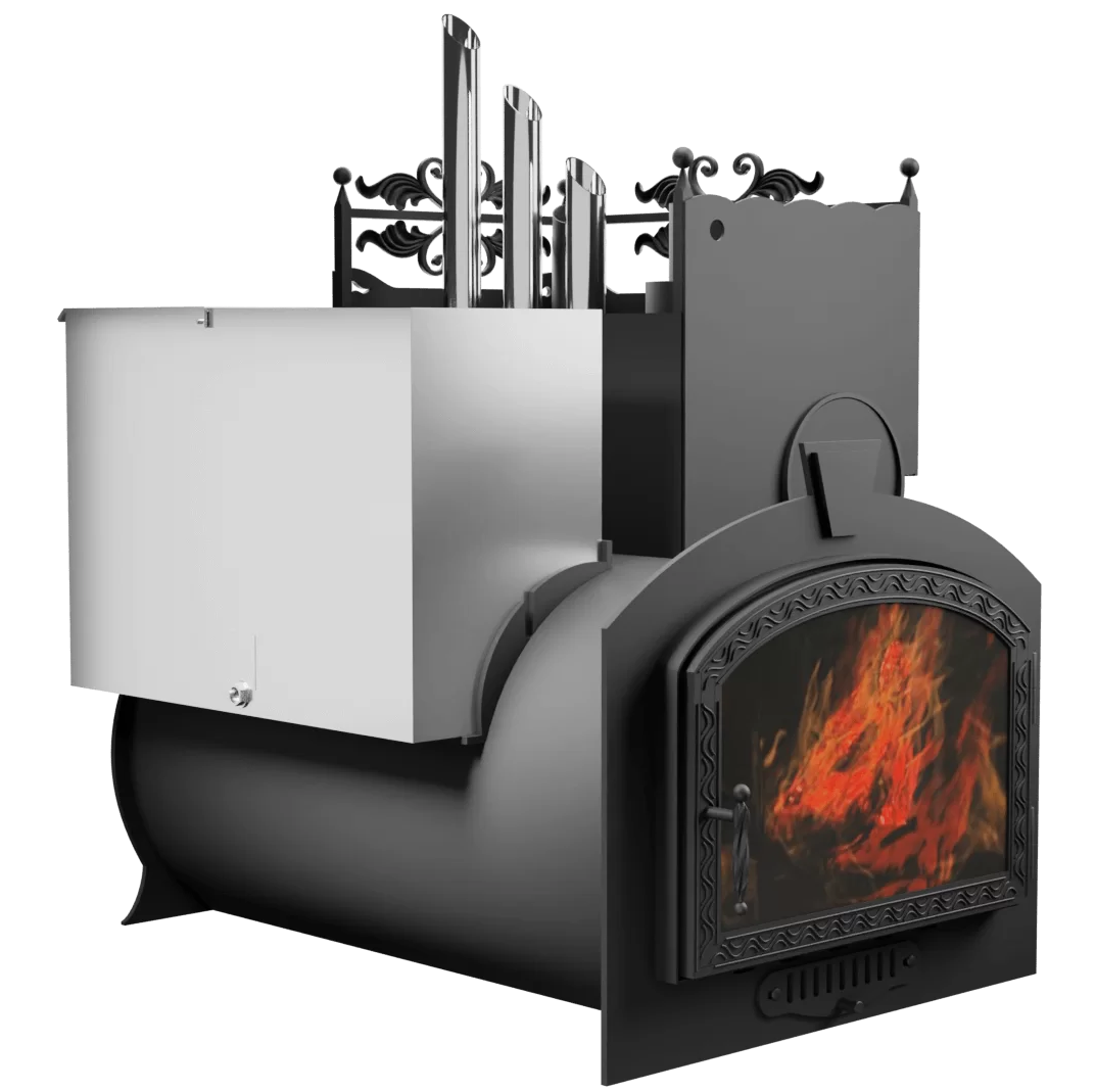 Печь Горыныч 3, каменка закрытая с правой стороны, большая дверь со стеклом фото в Казани