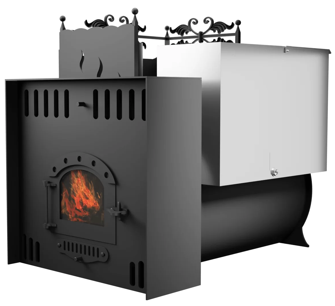 Печь Горыныч 3, каменка с левой стороны, малая дверь со стеклом, естественная система воздушного отопления фото в Казани