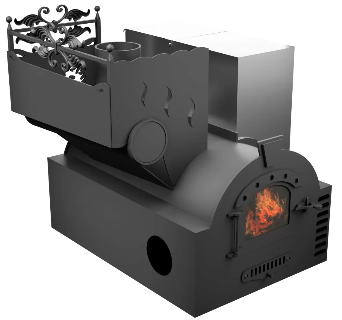 Печь Горыныч 3, каменка с левой стороны, малая дверь со стеклом, система воздушного отопления фото в Казани