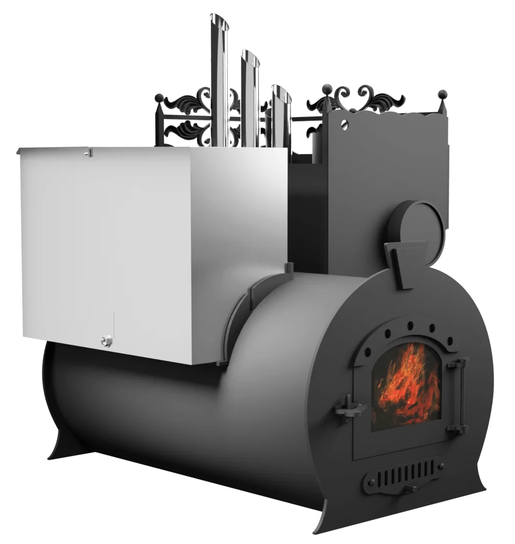 Печь Горыныч 3, каменка закрытая с парогенератором с правой стороны, малая дверь со стеклом фото в Казани
