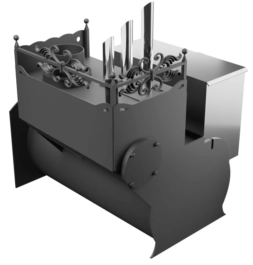 Печь Горыныч 3, каменка закрытая с парогенератором с правой стороны, большая дверь со стеклом фото в Казани