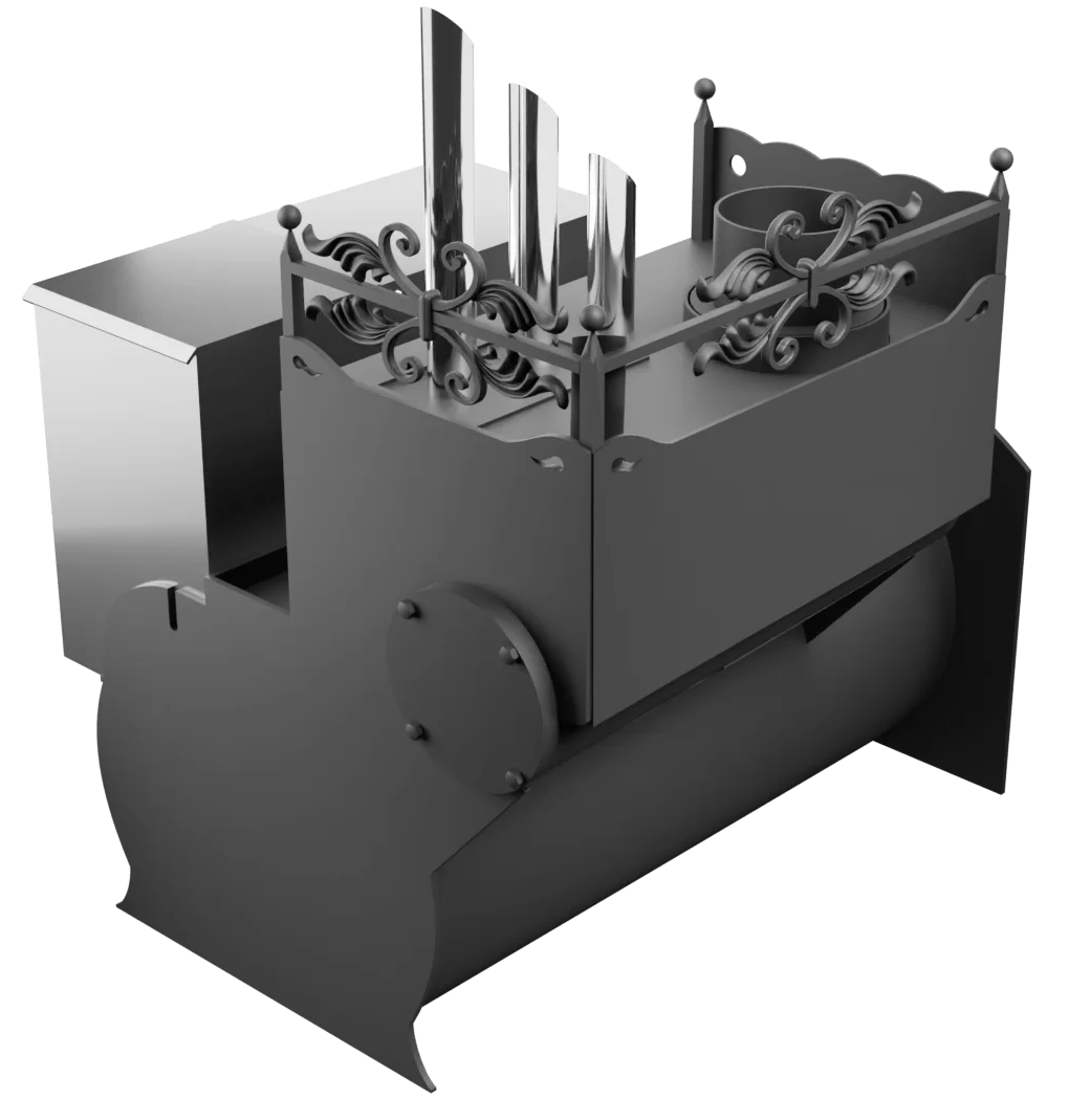 Печь Горыныч 3, каменка закрытая с парогенератором с левой стороны, большая дверь со стеклом фото в Казани