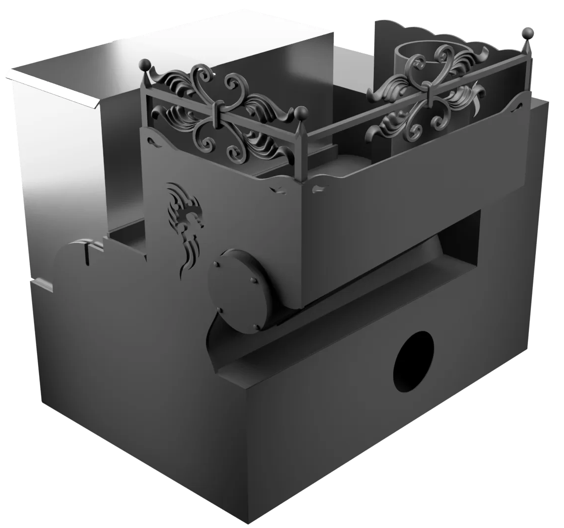 Печь Горыныч 3, каменка с левой стороны, малая дверь со стеклом, система воздушного отопления с порталом фото в Казани