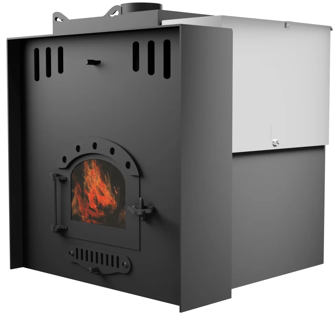 Печь Горыныч Мини, каменка с левой стороны, малое стекло, система воздушного отопления с порталом фото в Казани