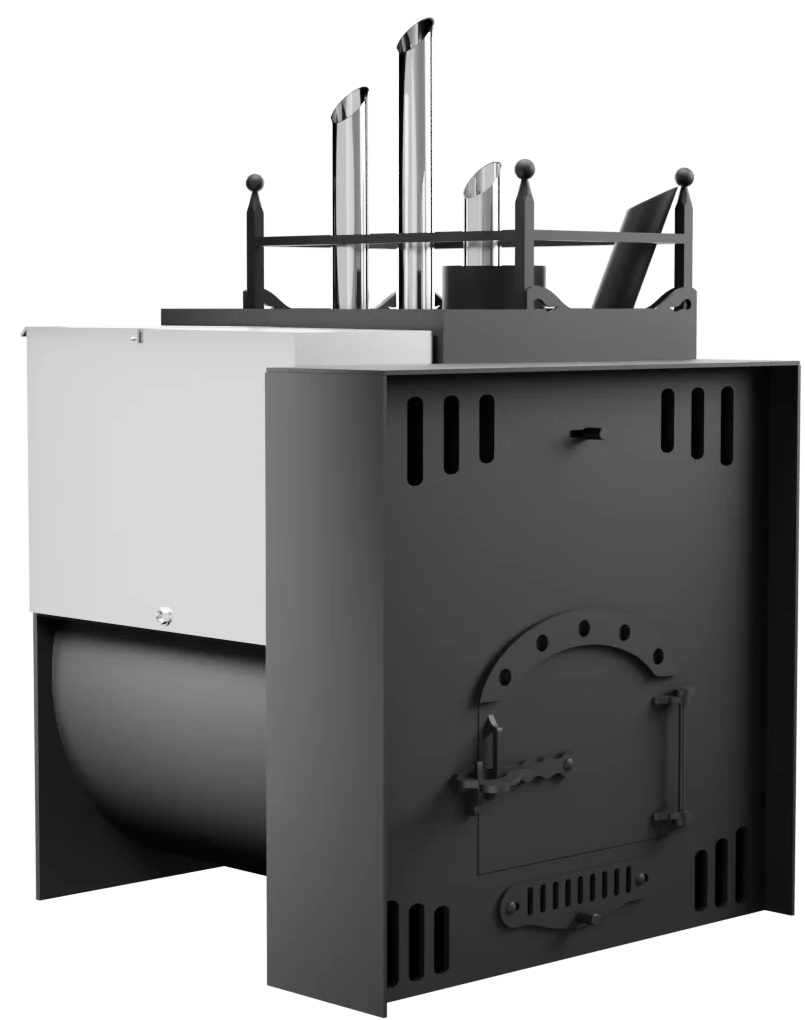 Печь Горыныч Мини, каменка закрытая с парогенератором с правой стороны, естественная система воздушного отопления фото в Казани