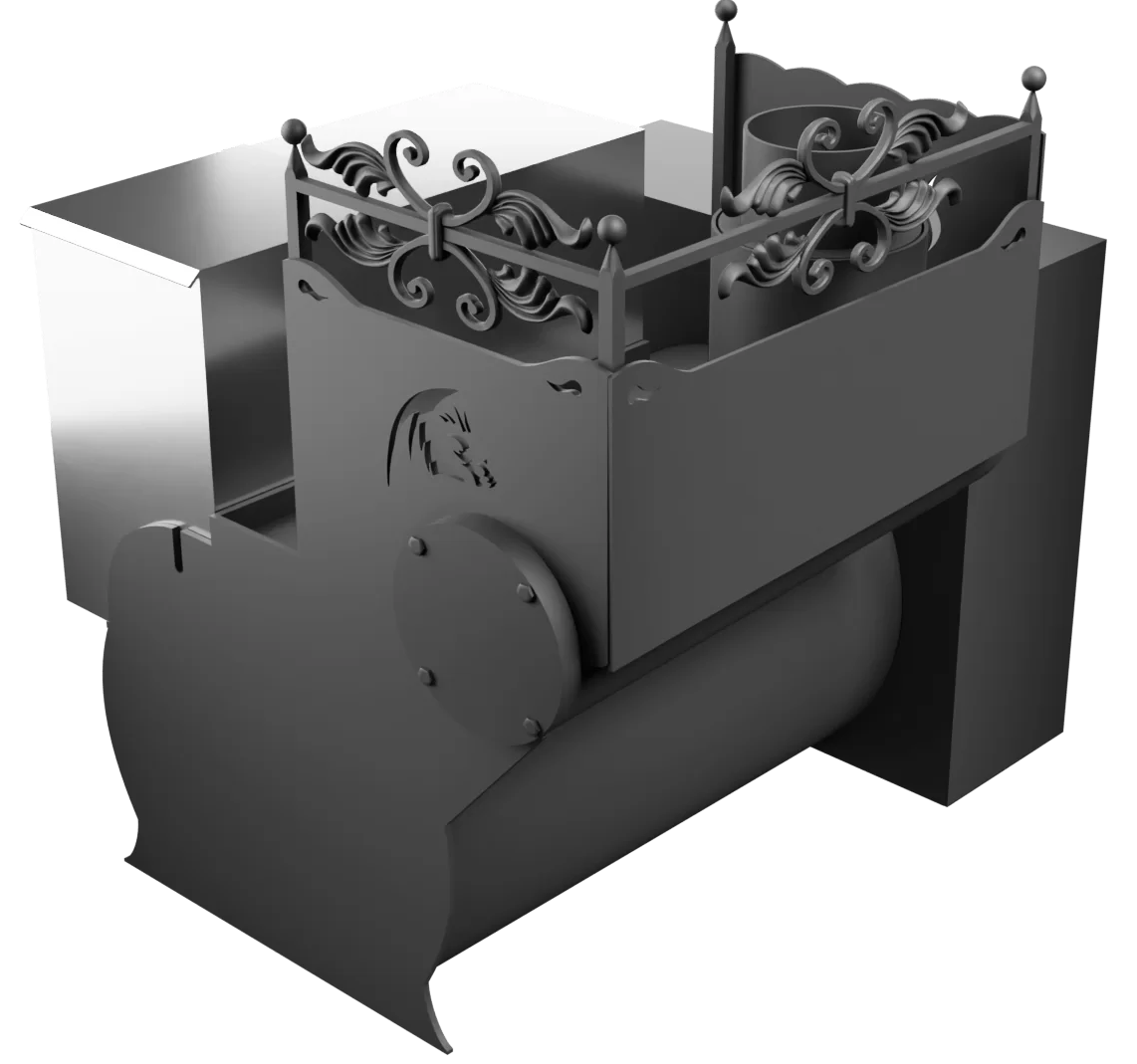 Печь Горыныч 3, каменка с левой стороны, большая дверь со стеклом, естественная система воздушного отопления фото в Казани