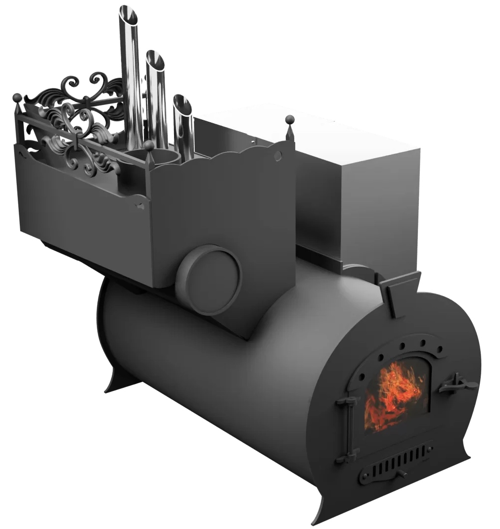 Печь Горыныч 3, каменка закрытая с парогенератором с левой стороны, малая дверь со стеклом фото в Казани