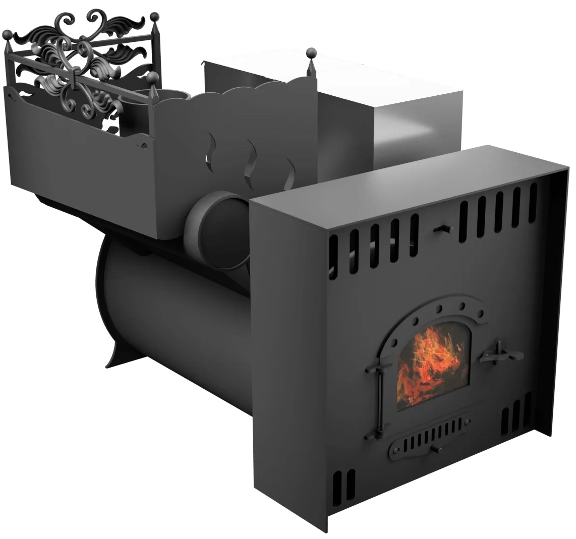 Печь Горыныч 3, каменка с левой стороны, малая дверь со стеклом, естественная система воздушного отопления фото в Казани