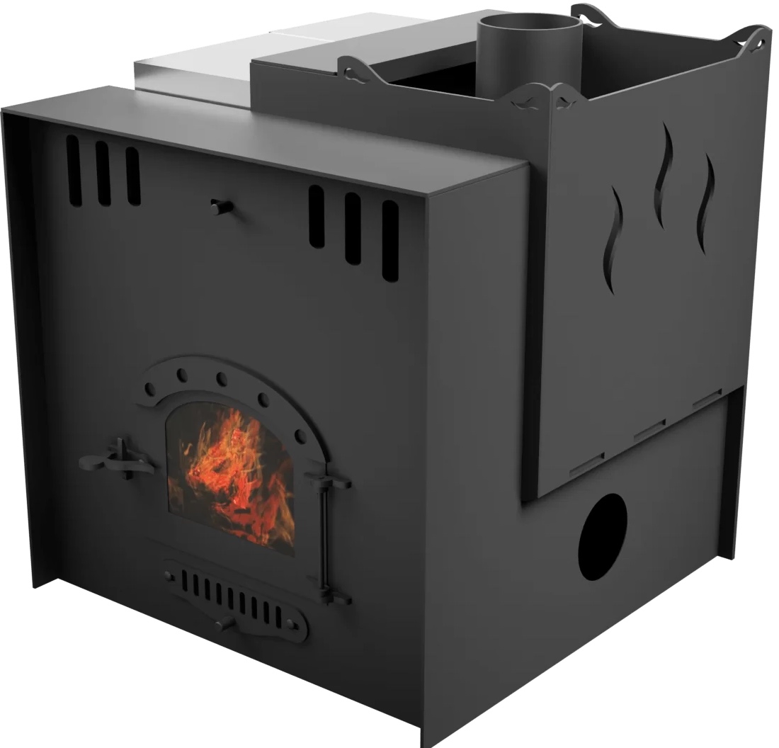 Печь Горыныч Мини, каменка с правой стороны, малое стекло, система воздушного отопления с порталом фото в Казани