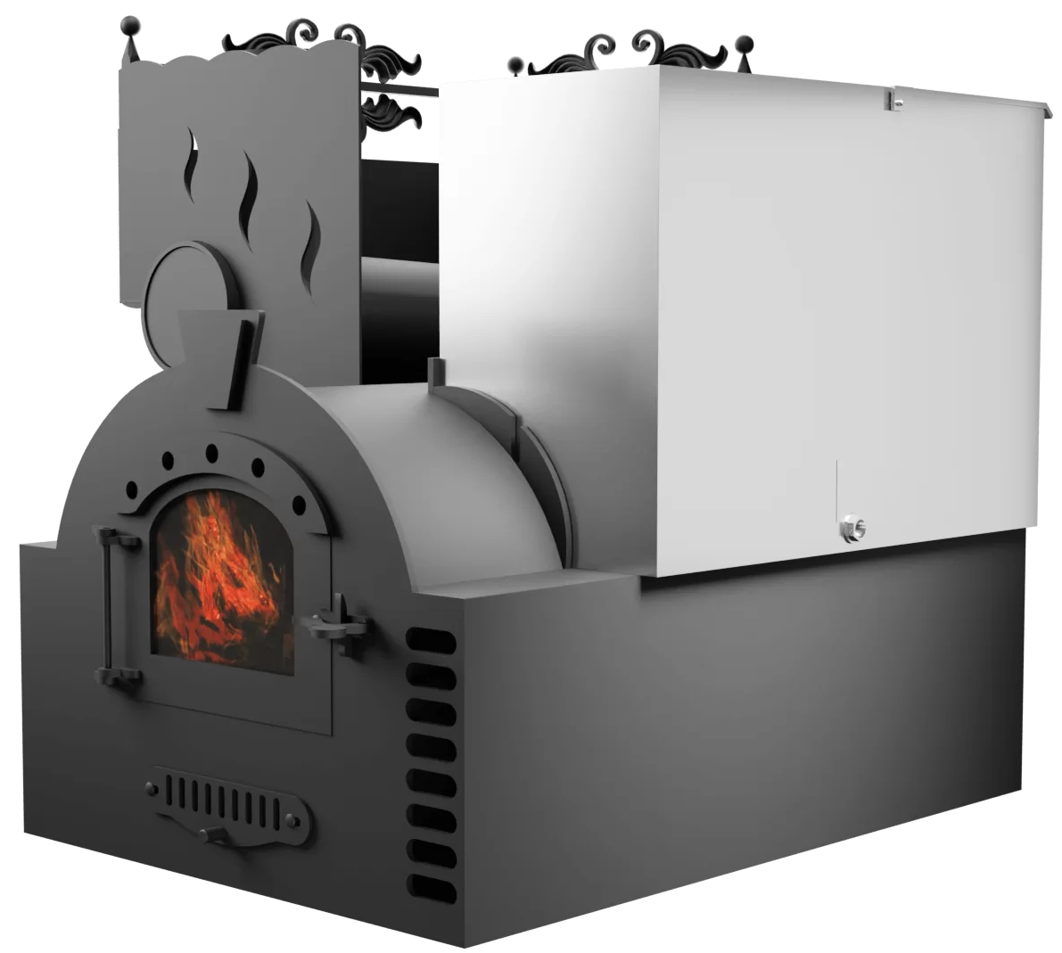 Печь Горыныч 3, каменка с левой стороны, малая дверь со стеклом, система воздушного отопления фото в Казани