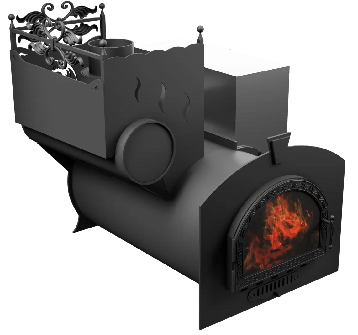 Печь Горыныч 3, каменка с левой стороны, средняя дверь со стеклом фото в Казани