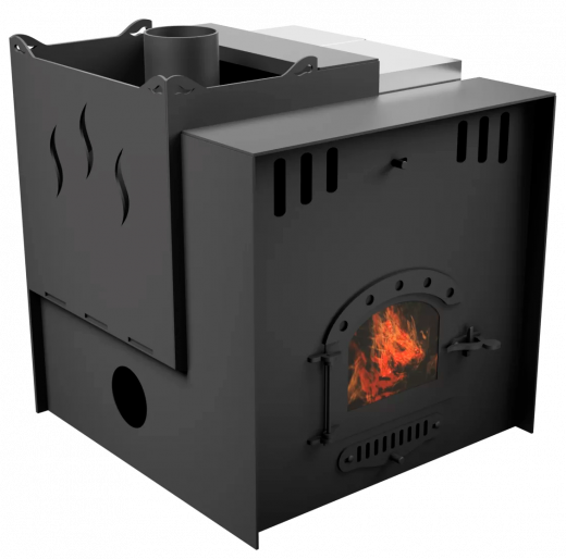 Печь Горыныч Мини, каменка с левой стороны, малое стекло, система воздушного отопления с порталом фото в Казани