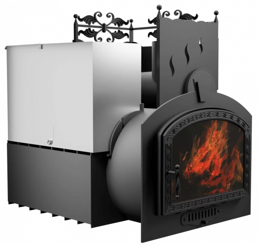 Печь Горыныч 3 с конвекцией, каменка с правой стороны, большая дверь со стеклом фото в Казани