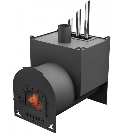 Печь Горыныч Мини, двойная каменка закрытая с парогенератором, малая дверь со стеклом фото в Казани