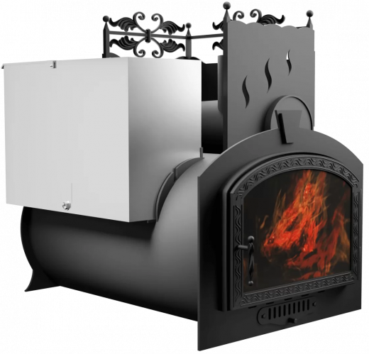 Печь Горыныч 3, каменка с правой стороны, большая дверь со стеклом фото в Казани