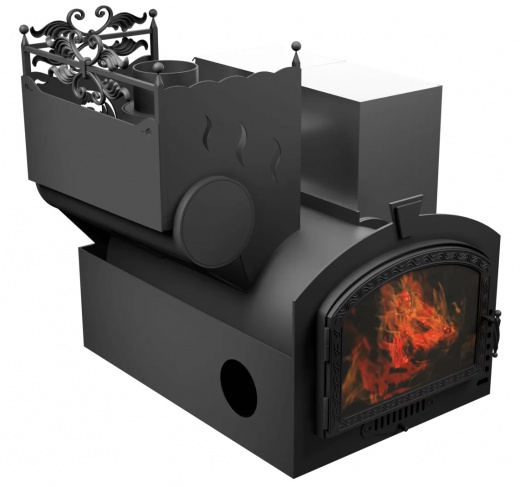 Печь Горыныч 3, каменка с левой стороны, большая дверь со стеклом, система воздушного отопления фото в Казани