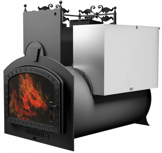 Печь Горыныч 3, каменка закрытая с левой стороны, большая дверь со стеклом фото в Казани