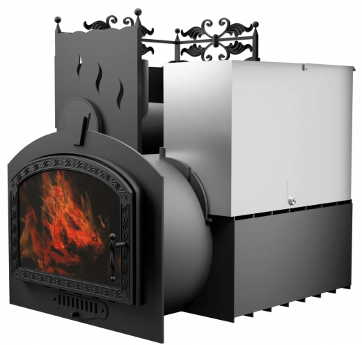 Печь Горыныч 3 с конвекцией, каменка с левой стороны, большая дверь со стеклом фото в Казани