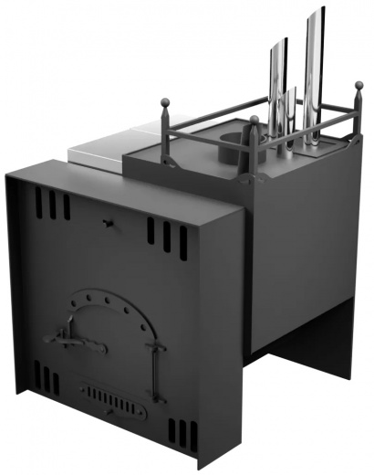 Печь Горыныч Мини, каменка закрытая с парогенератором с правой стороны, естественная система воздушного отопления фото в Казани