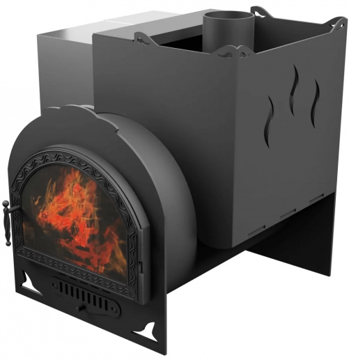 Печь Горыныч Мини, каменка с правой стороны, средняя дверь со стеклом фото в Казани