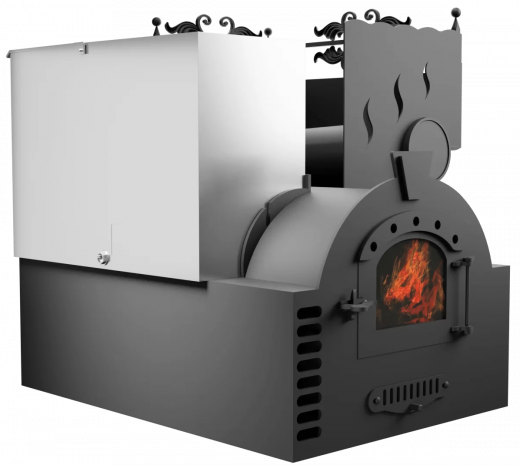 Печь Горыныч 3, каменка с правой стороны, малая дверь со стеклом, система воздушного отопления фото в Казани