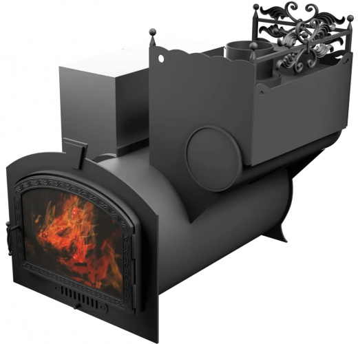 Печь Горыныч 3, каменка закрытая с правой стороны, большая дверь со стеклом фото в Казани