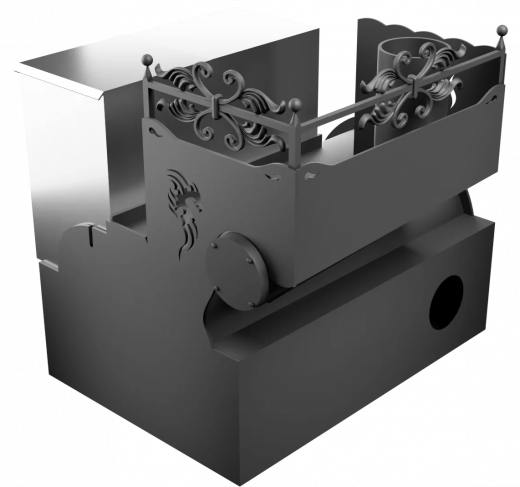 Печь Горыныч 3, каменка с левой стороны, малая дверь со стеклом, система воздушного отопления фото в Казани