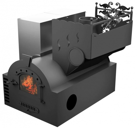 Печь Горыныч 3, каменка с правой стороны, малая дверь со стеклом, система воздушного отопления фото в Казани
