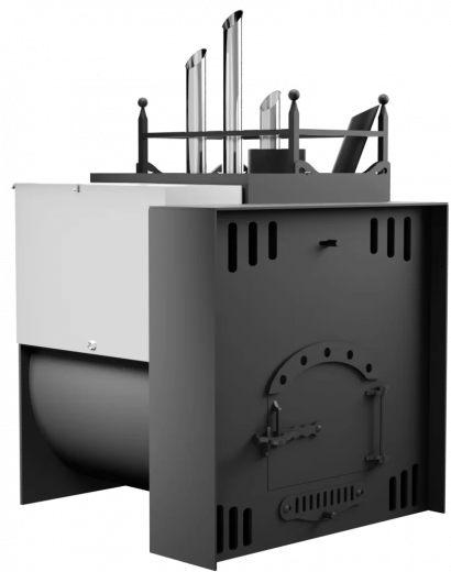 Печь Горыныч Мини, каменка закрытая с парогенератором с правой стороны, естественная система воздушного отопления фото в Казани