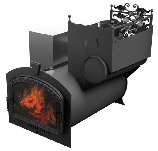 Печь Горыныч 3, каменка с правой стороны, большая дверь со стеклом фото в Казани