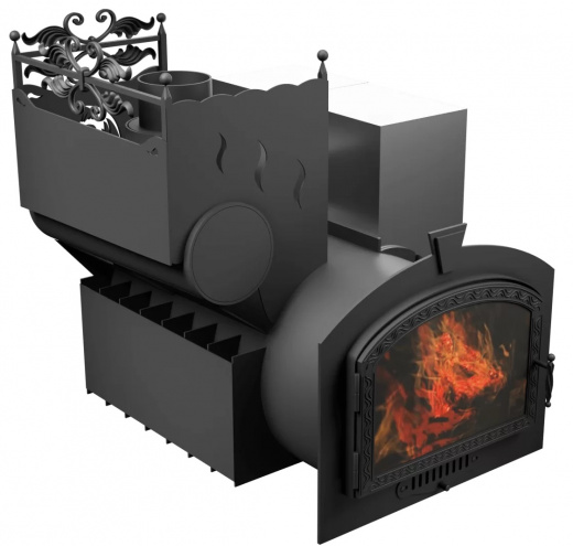 Печь Горыныч 3 с конвекцией, каменка с левой стороны, большая дверь со стеклом фото в Казани